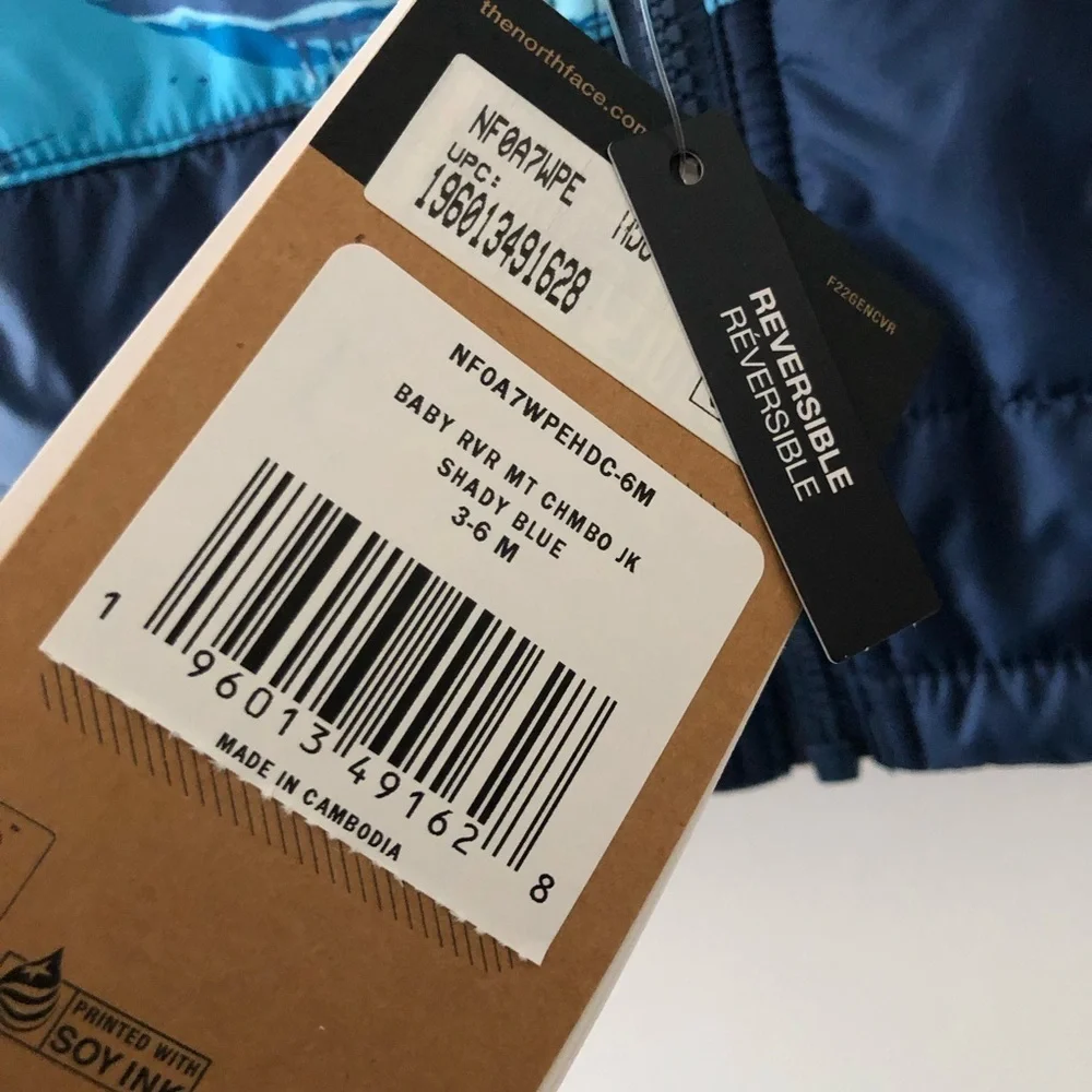 New The North Fave Blue Reversible Baby Jacket 3-6 M
